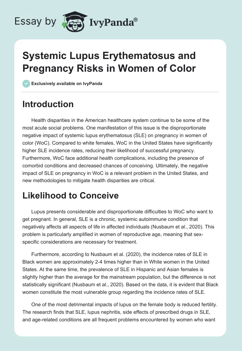 Systemic Lupus Erythematosus and Pregnancy Risks in Women of Color. Page 1