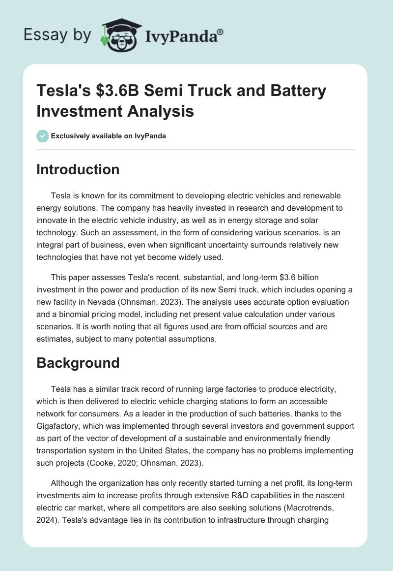 Tesla's $3.6B Semi Truck and Battery Investment Analysis. Page 1