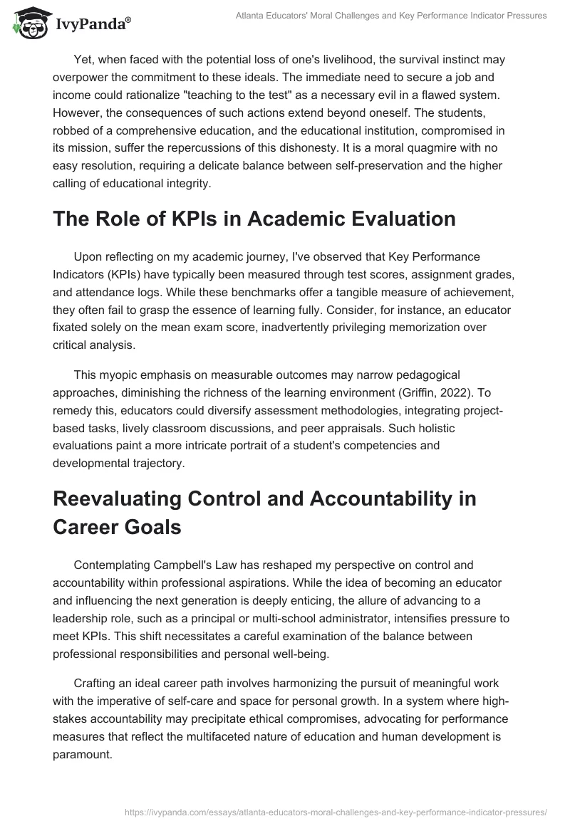 Atlanta Educators' Moral Challenges and Key Performance Indicator Pressures. Page 2