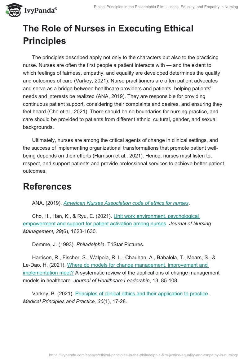 Ethical Principles in the Philadelphia Film: Justice, Equality, and Empathy in Nursing. Page 2
