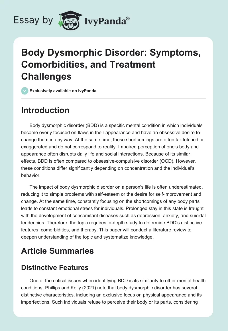 Body Dysmorphic Disorder: Symptoms, Comorbidities, and Treatment Challenges. Page 1