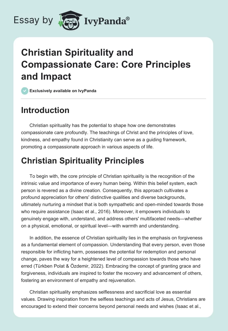 Christian Spirituality and Compassionate Care: Core Principles and Impact. Page 1