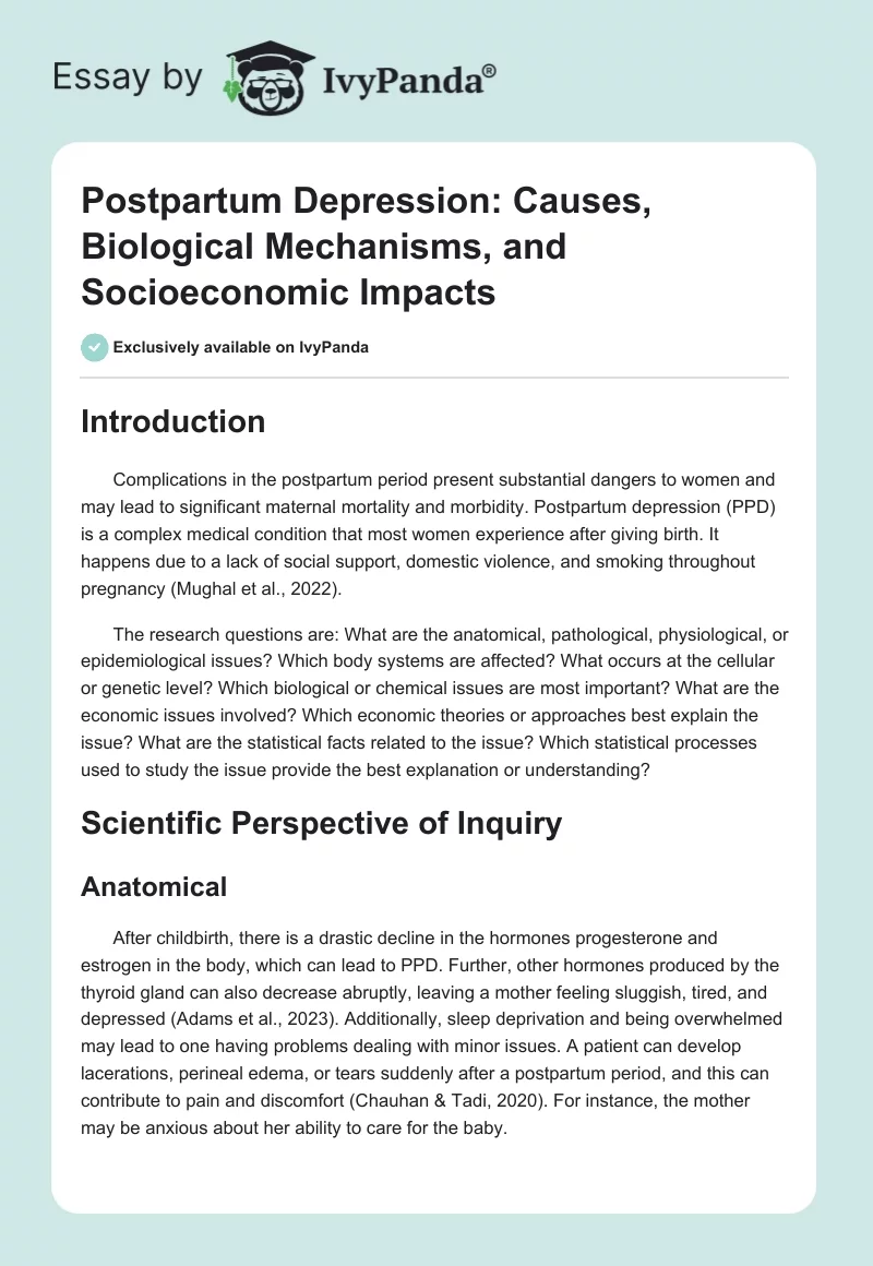 Postpartum Depression: Causes, Biological Mechanisms, and Socioeconomic Impacts. Page 1
