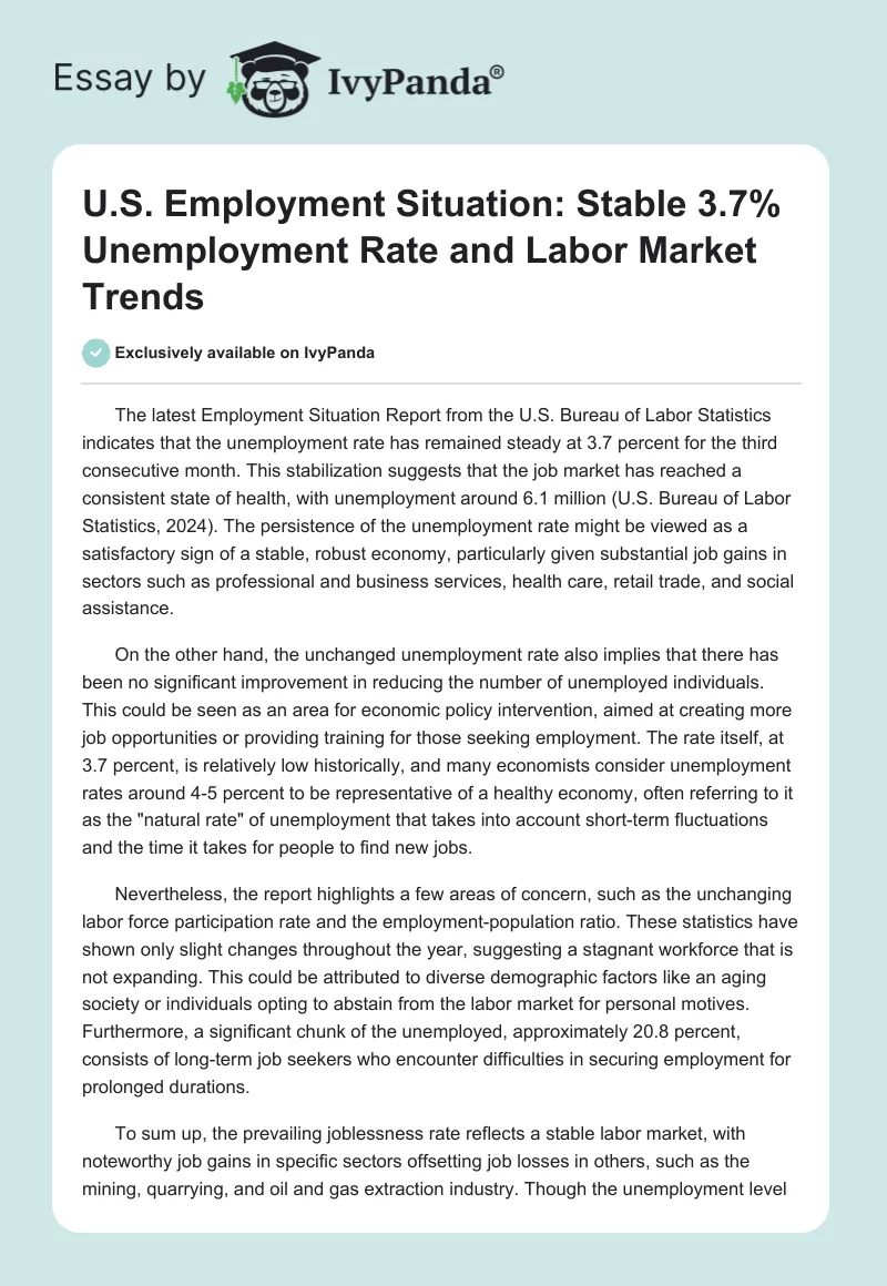 U.S. Employment Situation: Stable 3.7% Unemployment Rate and Labor Market Trends. Page 1