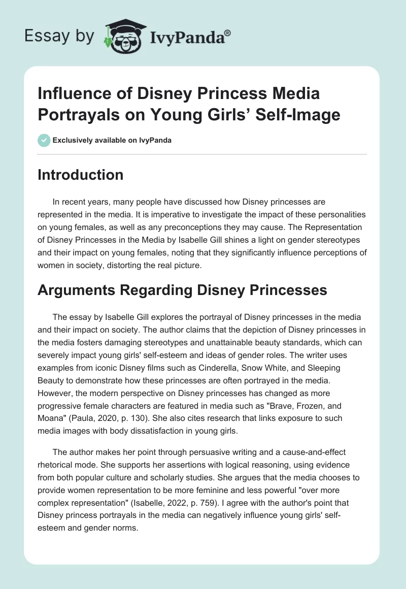 Influence of Disney Princess Media Portrayals on Young Girls’ Self-Image. Page 1