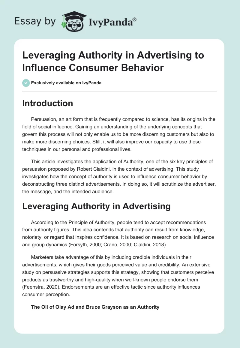 Leveraging Authority in Advertising to Influence Consumer Behavior. Page 1