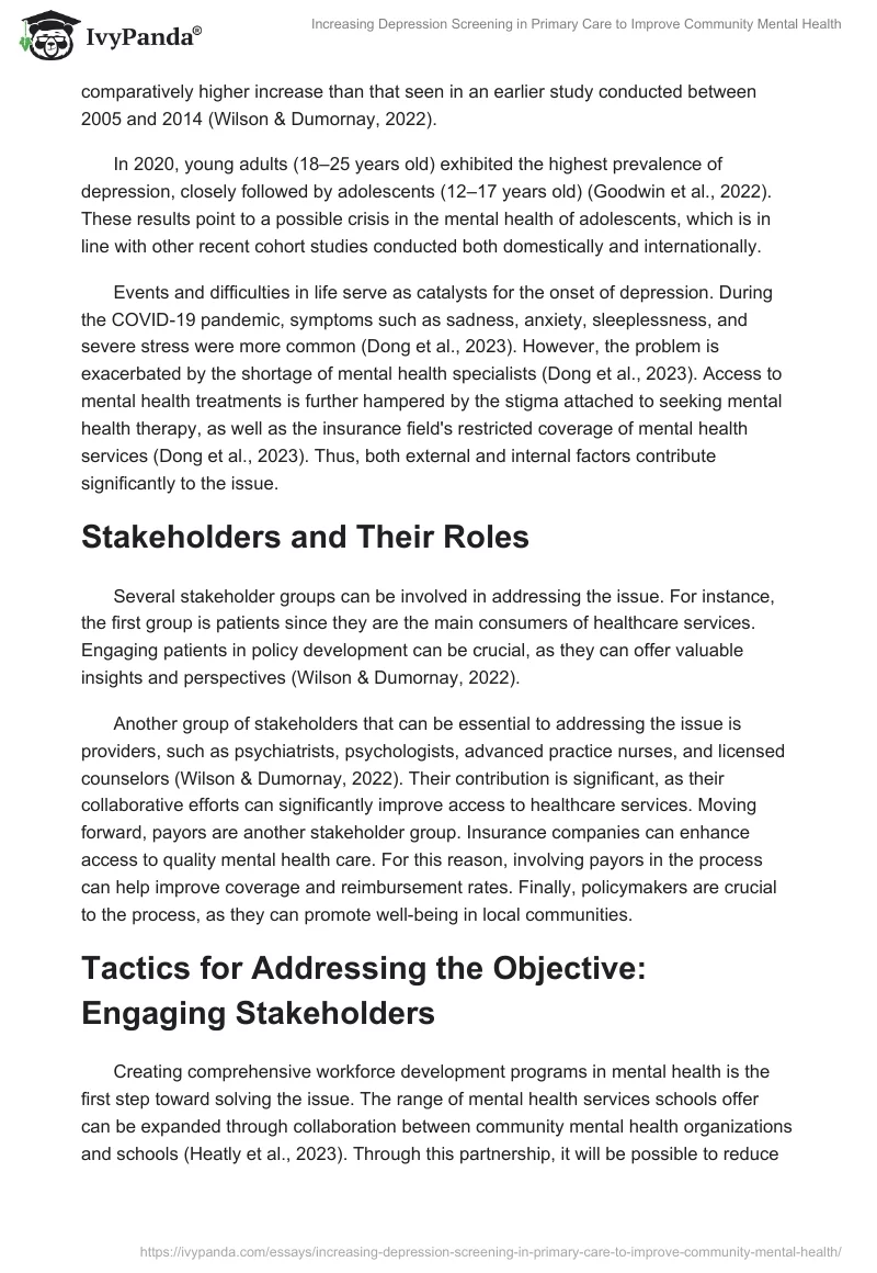 Increasing Depression Screening in Primary Care to Improve Community Mental Health. Page 2