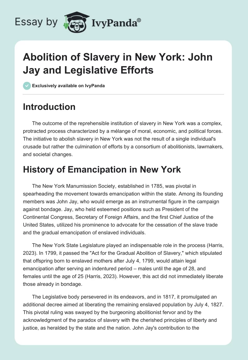 Abolition of Slavery in New York: John Jay and Legislative Efforts. Page 1