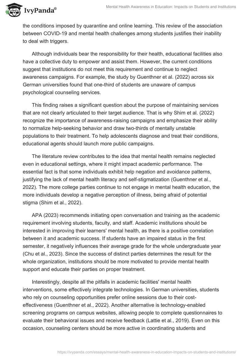 Mental Health Awareness in Education: Impacts on Students and Institutions. Page 2