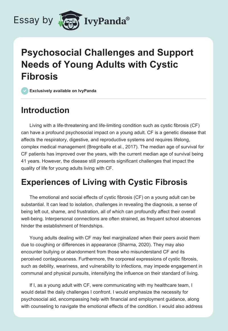 Psychosocial Challenges and Support Needs of Young Adults with Cystic Fibrosis. Page 1
