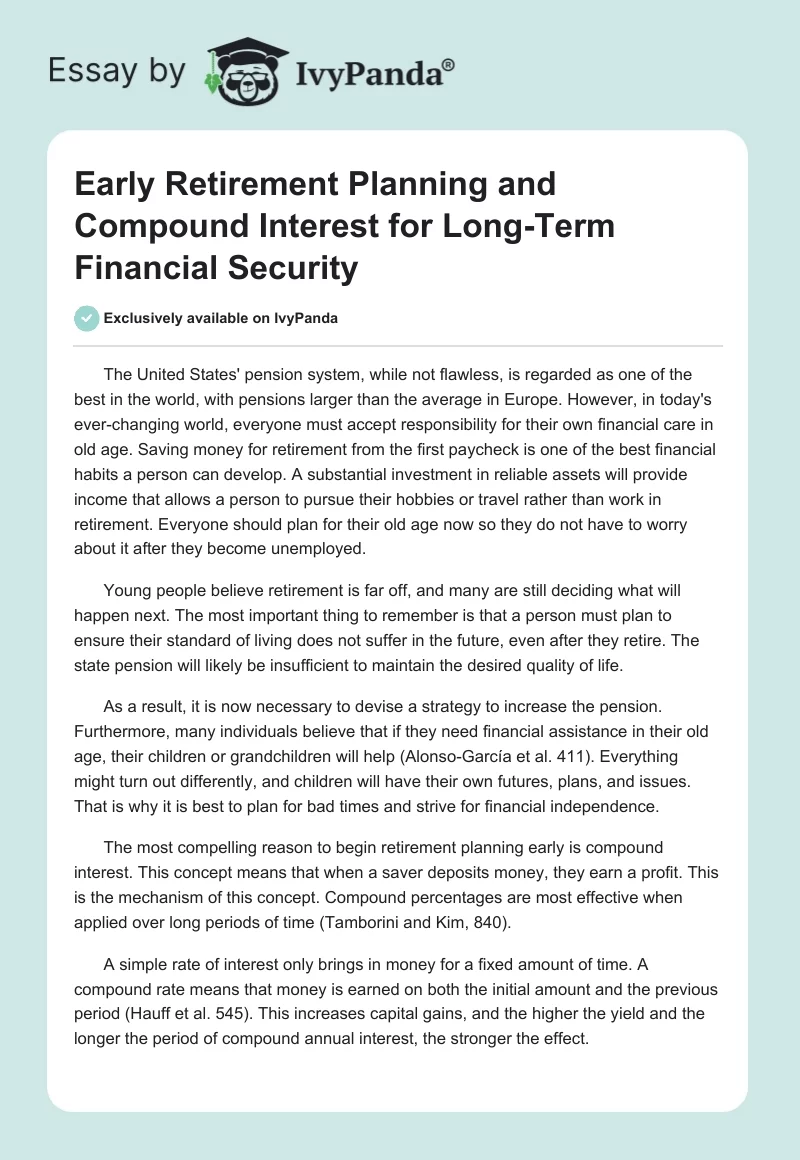Early Retirement Planning and Compound Interest for Long-Term Financial Security. Page 1