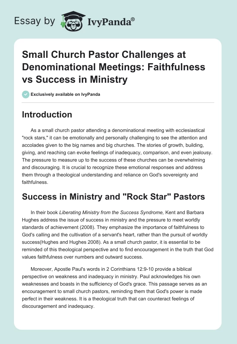 Small Church Pastor Challenges at Denominational Meetings: Faithfulness vs Success in Ministry. Page 1