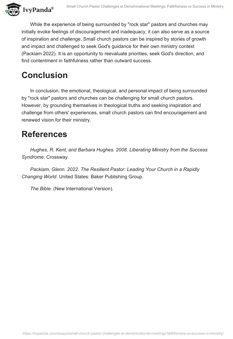 Small Church Pastor Challenges at Denominational Meetings: Faithfulness vs Success in Ministry. Page 2