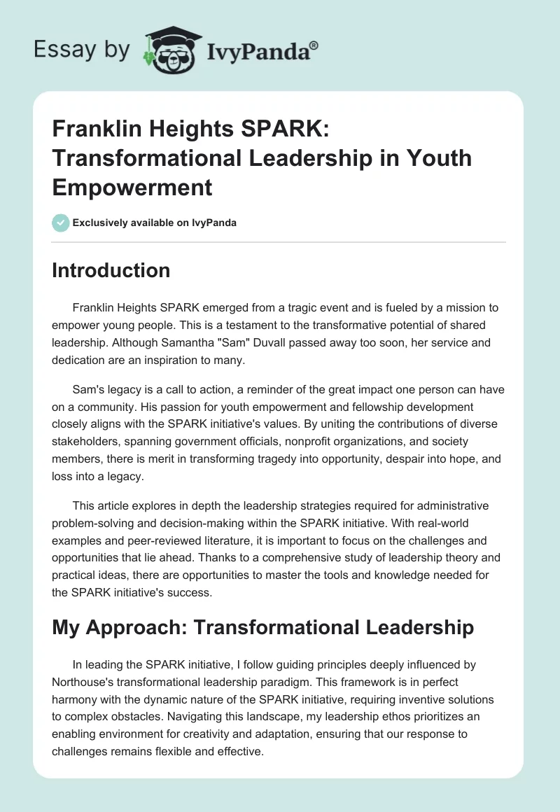 Franklin Heights SPARK: Transformational Leadership in Youth Empowerment. Page 1