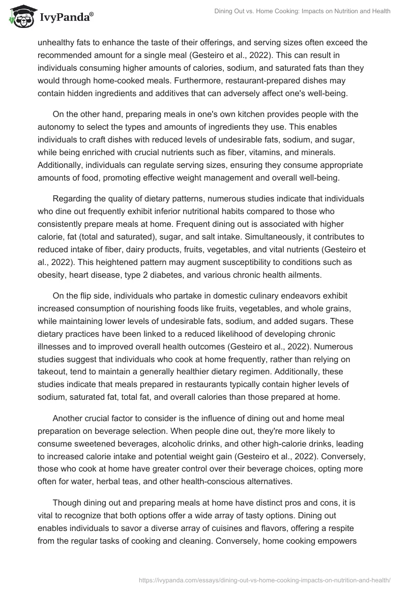 Dining Out vs. Home Cooking: Impacts on Nutrition and Health. Page 2