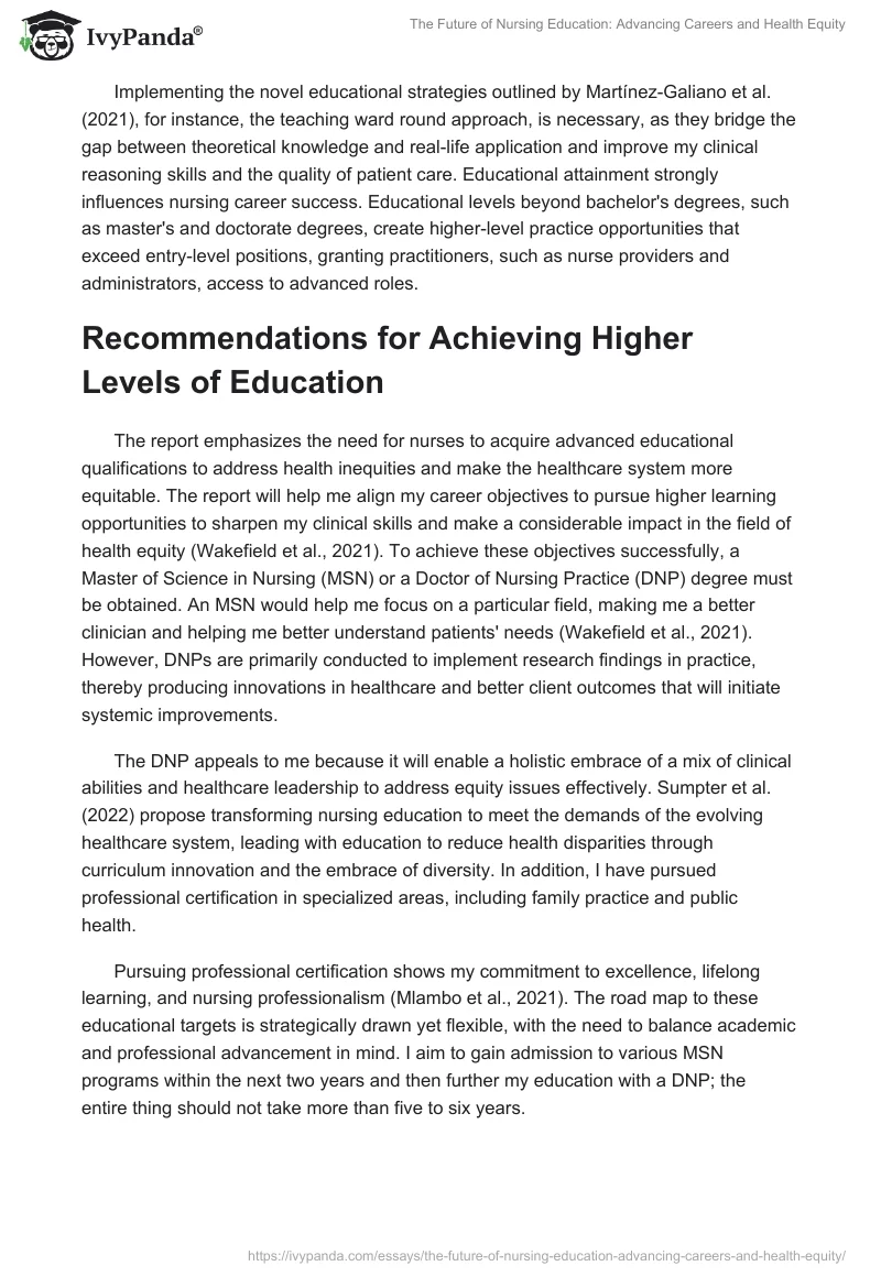 The Future of Nursing Education: Advancing Careers and Health Equity. Page 2