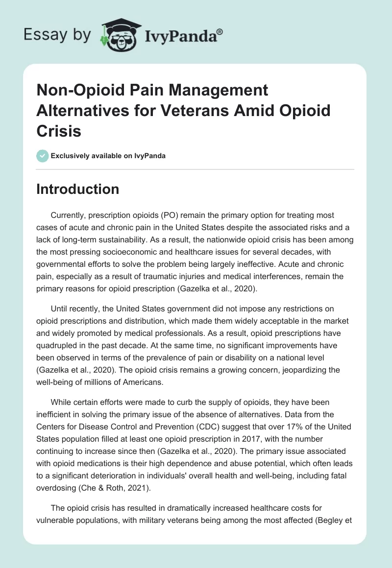 Non-Opioid Pain Management Alternatives for Veterans Amid Opioid Crisis. Page 1