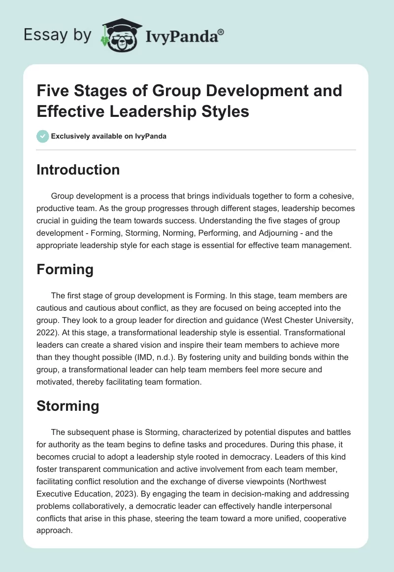 Five Stages of Group Development and Effective Leadership Styles. Page 1