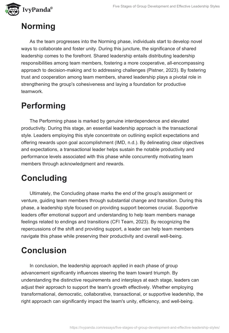 Five Stages of Group Development and Effective Leadership Styles. Page 2