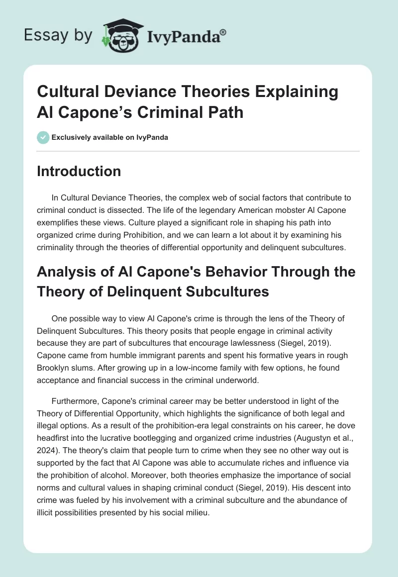 Cultural Deviance Theories Explaining Al Capone’s Criminal Path. Page 1