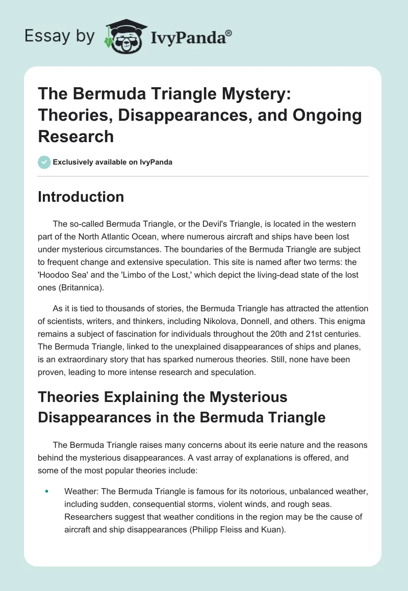 The Bermuda Triangle Mystery: Theories, Disappearances, and Ongoing Research. Page 1