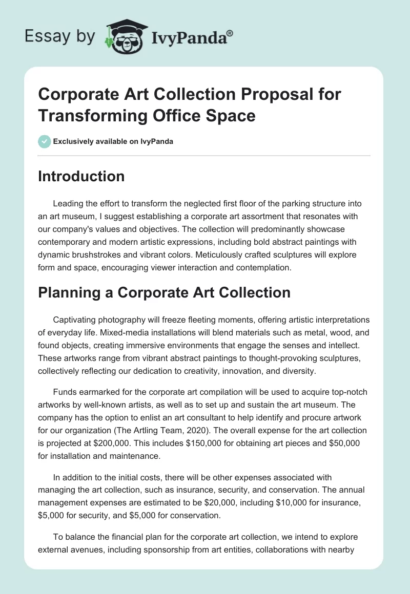 Corporate Art Collection Proposal for Transforming Office Space. Page 1