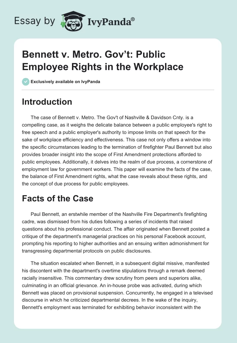 Bennett v. Metro. Gov’t: Public Employee Rights in the Workplace. Page 1