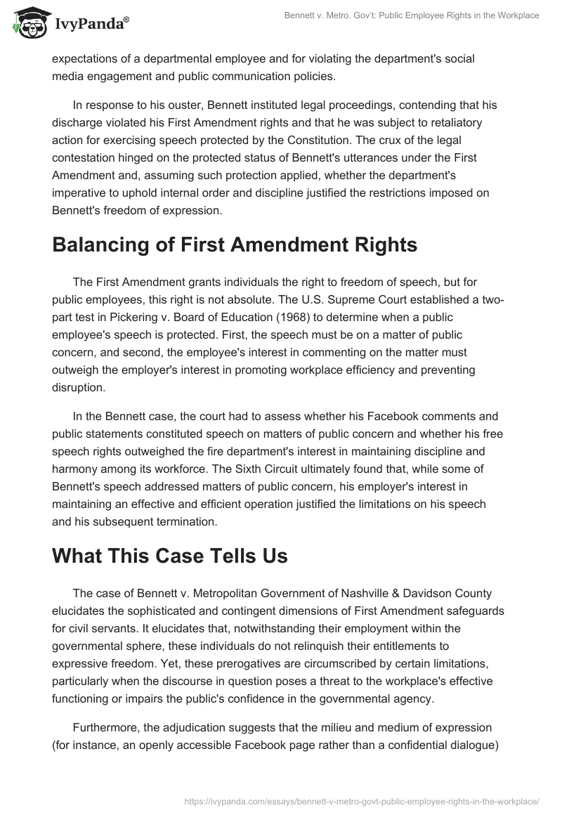 Bennett v. Metro. Gov’t: Public Employee Rights in the Workplace. Page 2