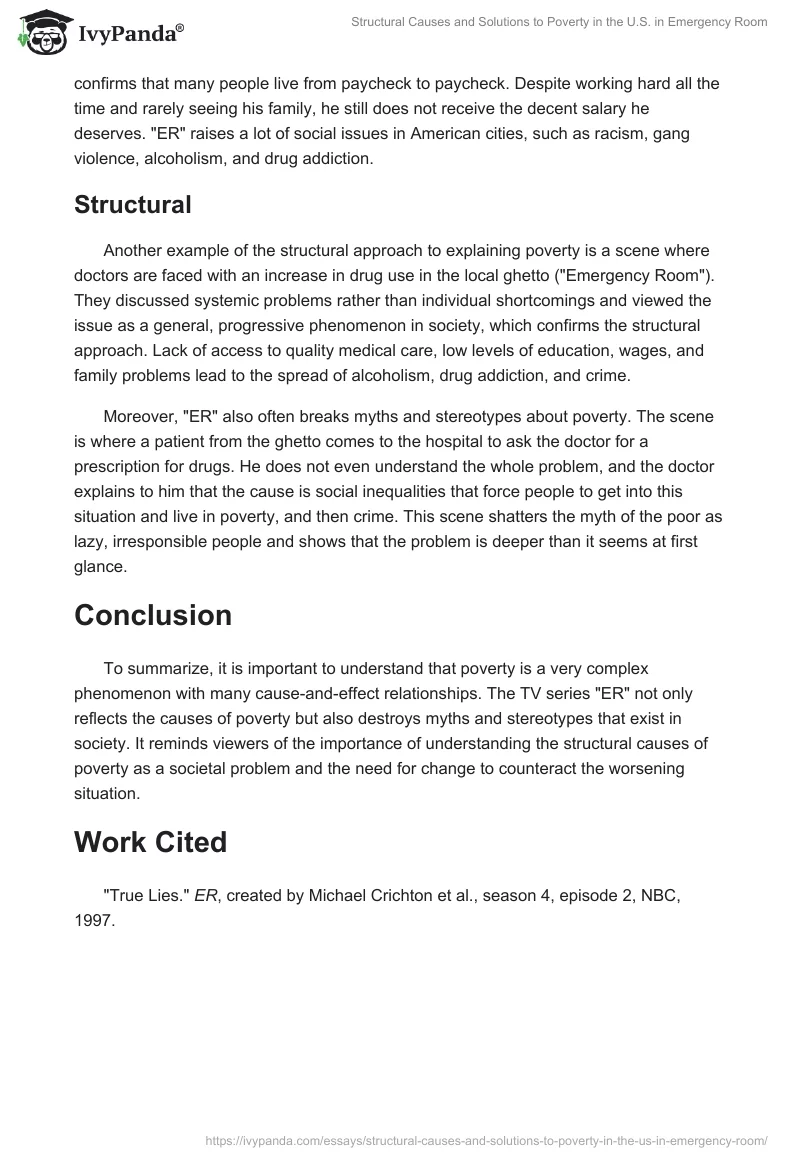 Structural Causes and Solutions to Poverty in the U.S. in "Emergency Room". Page 2