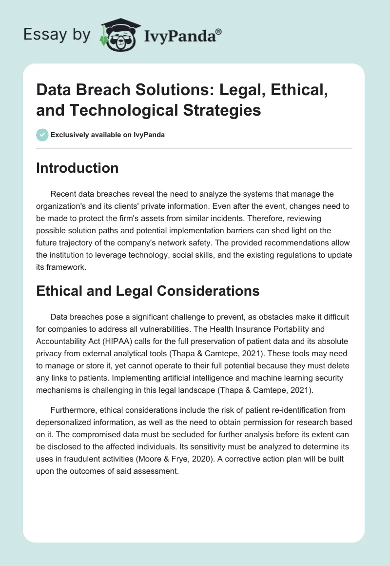 Data Breach Solutions: Legal, Ethical, and Technological Strategies. Page 1