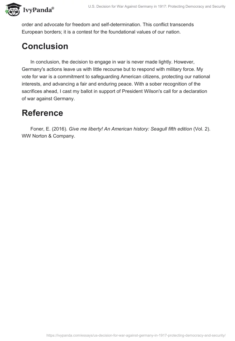 U.S. Decision for War Against Germany in 1917: Protecting Democracy and Security. Page 2