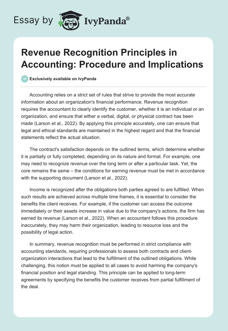 Revenue Recognition Principles in Accounting: Procedure and Implications. Page 1