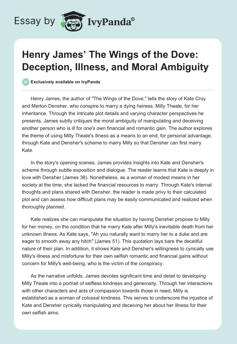 Henry James’ The Wings of the Dove: Deception, Illness, and Moral Ambiguity. Page 1