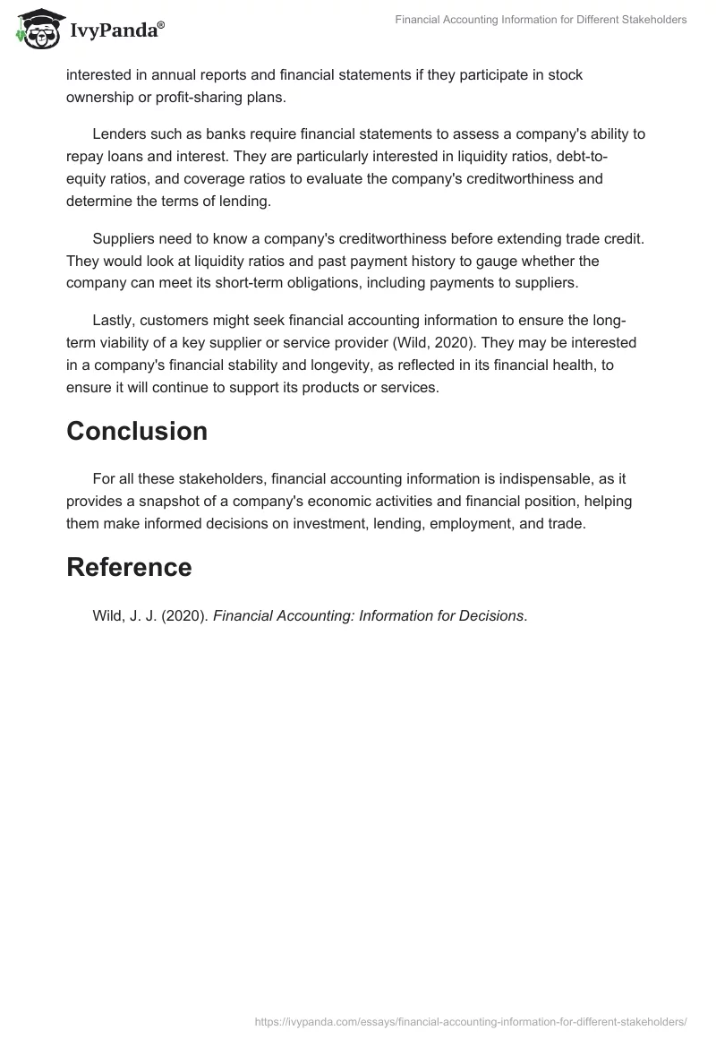 Financial Accounting Information for Different Stakeholders. Page 2