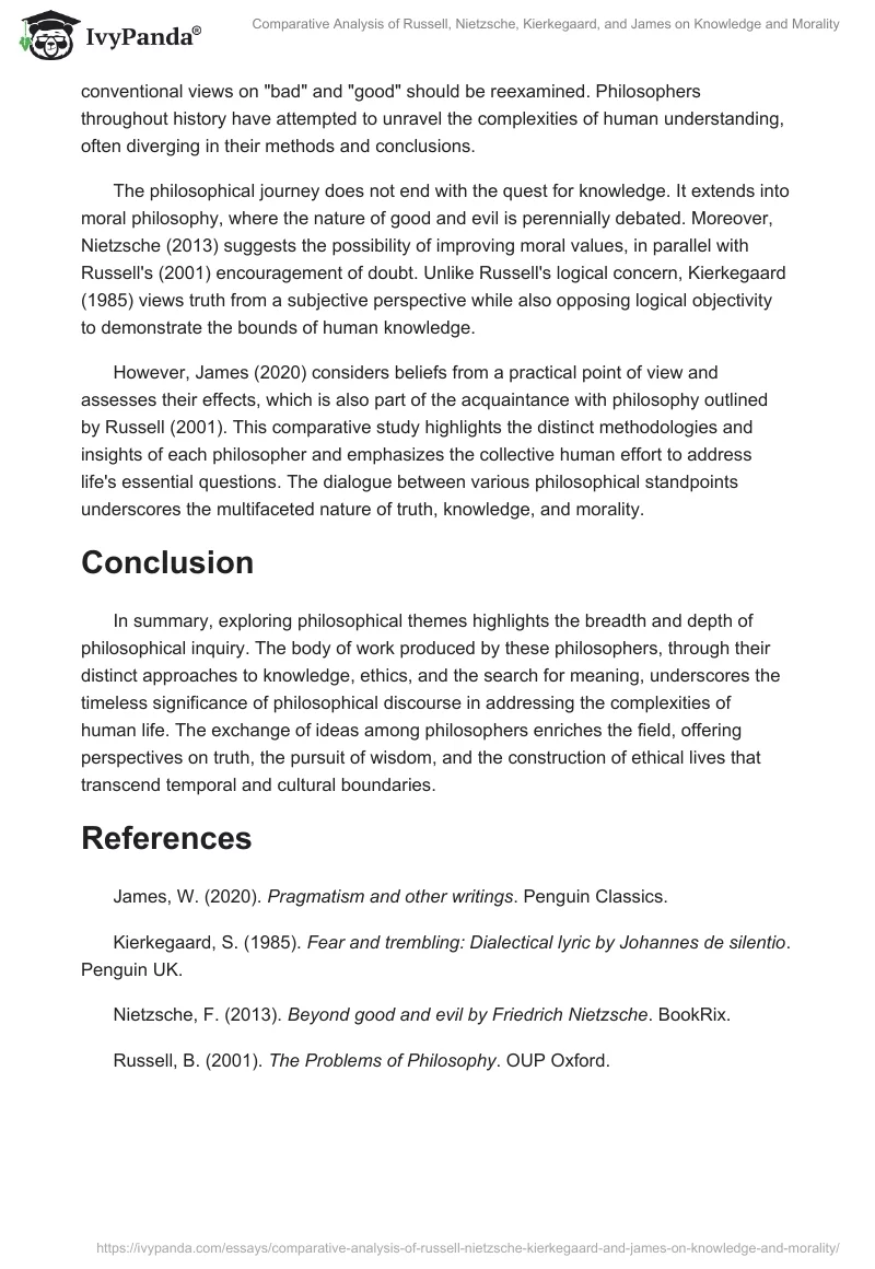 Comparative Analysis of Russell, Nietzsche, Kierkegaard, and James on Knowledge and Morality. Page 2
