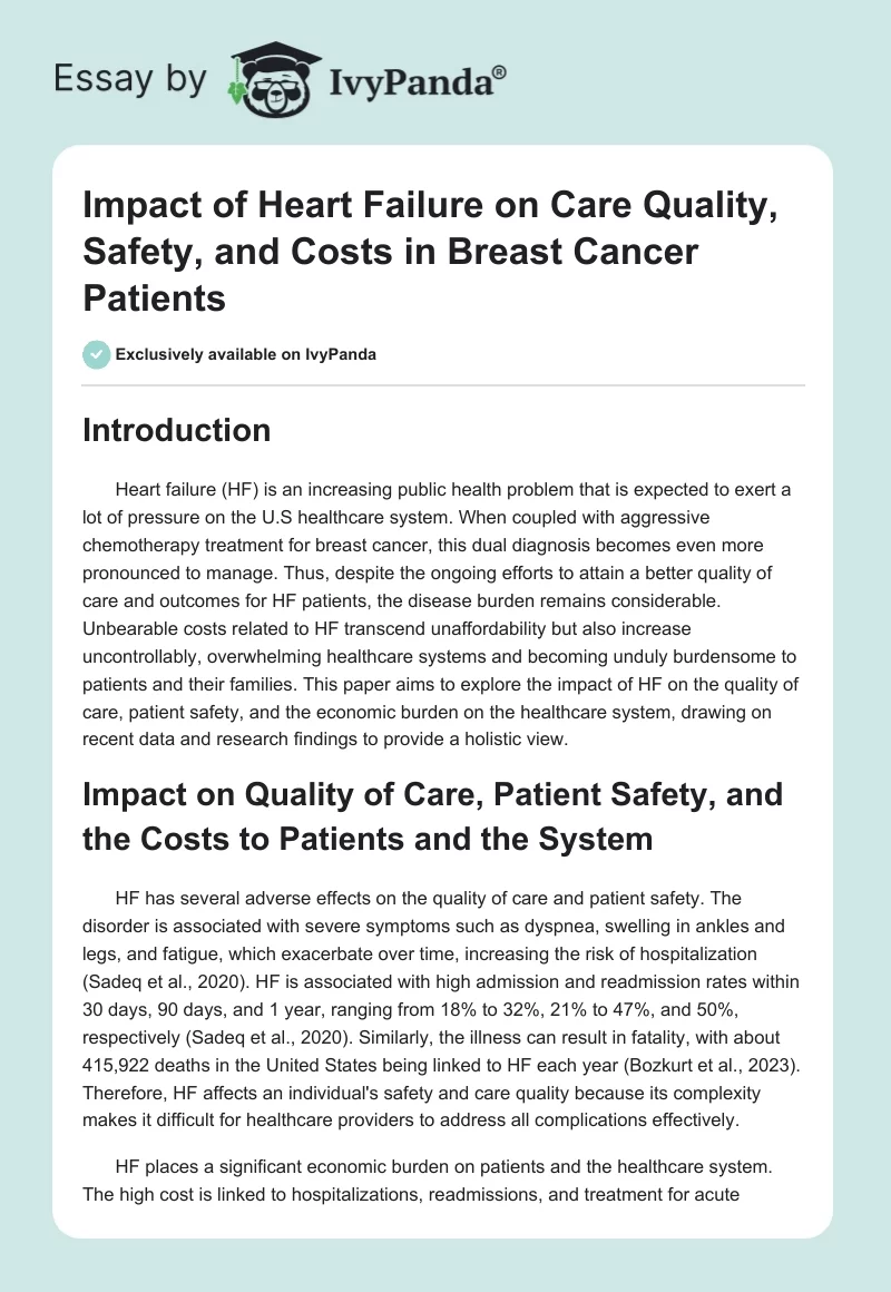 Impact of Heart Failure on Care Quality, Safety, and Costs in Breast Cancer Patients. Page 1