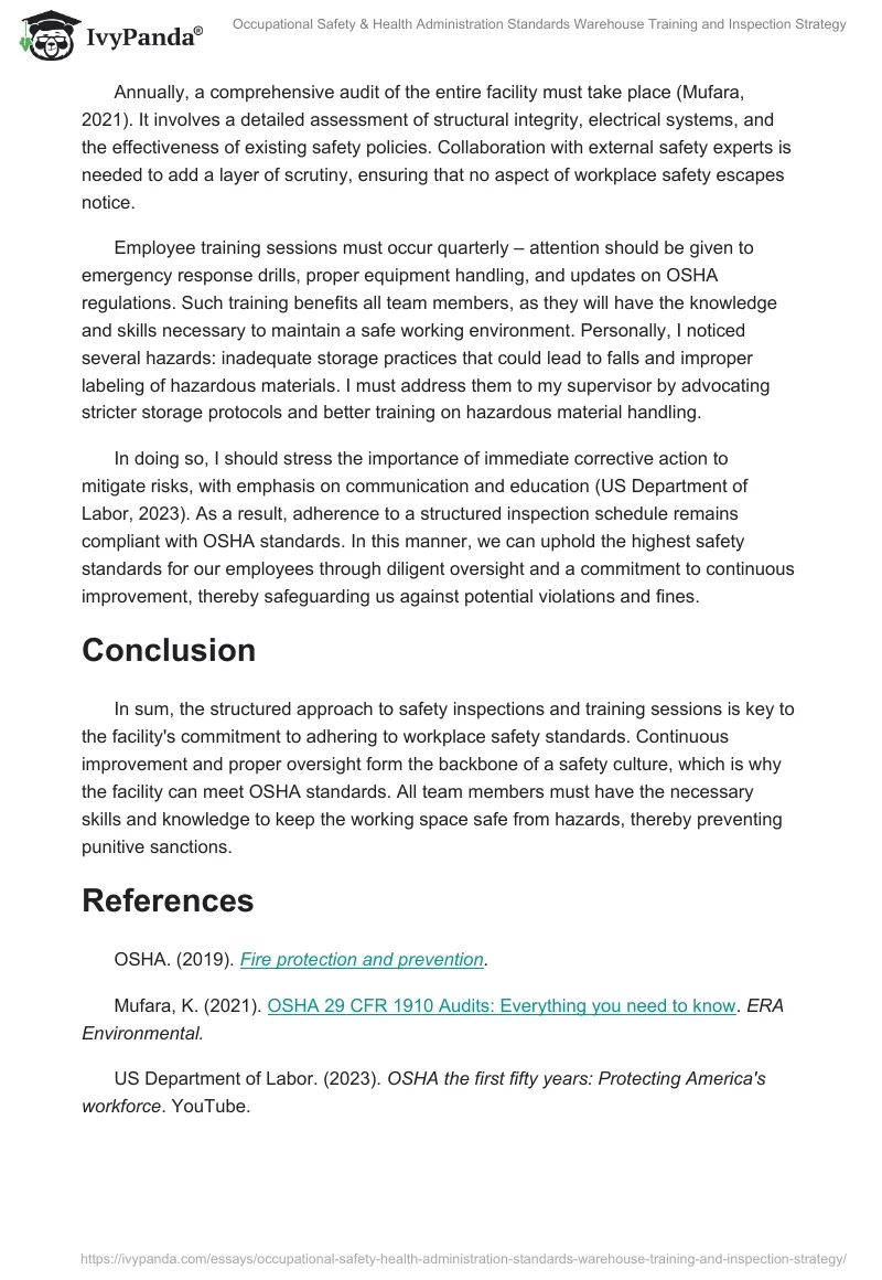 Occupational Safety & Health Administration Standards Warehouse Training and Inspection Strategy. Page 2