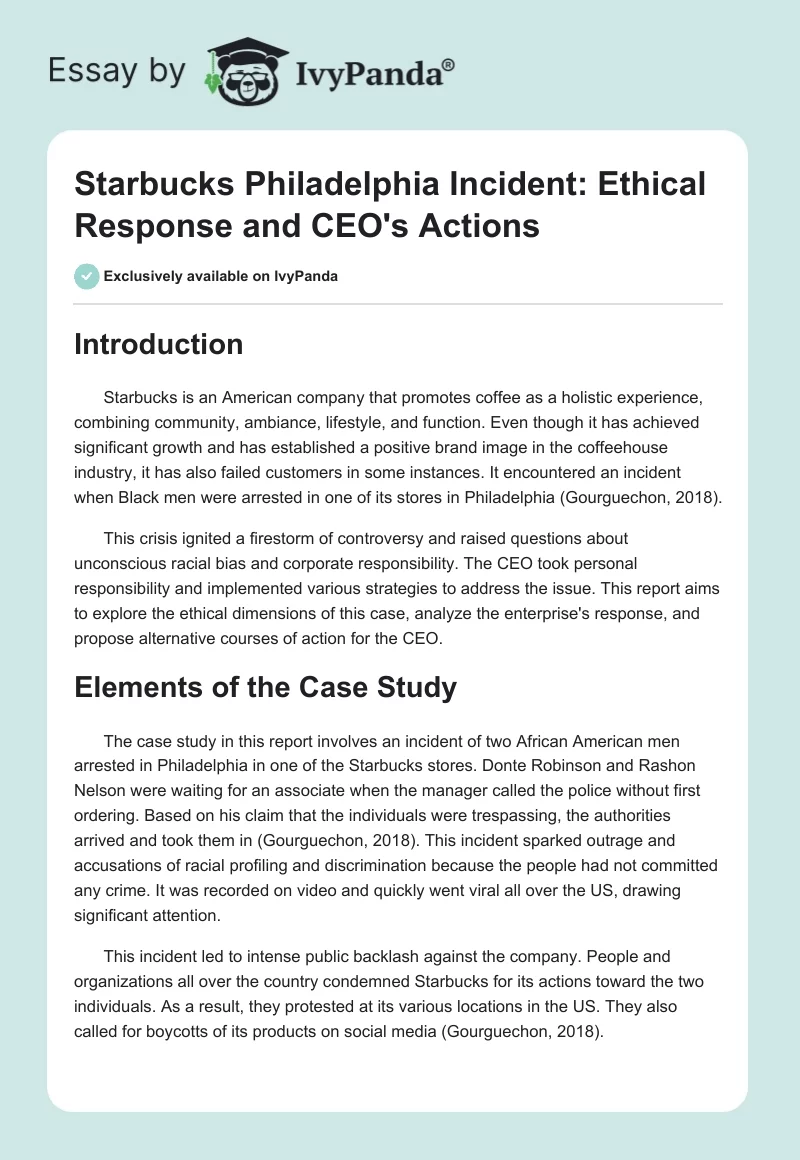 Starbucks Philadelphia Incident: Ethical Response and CEO's Actions. Page 1