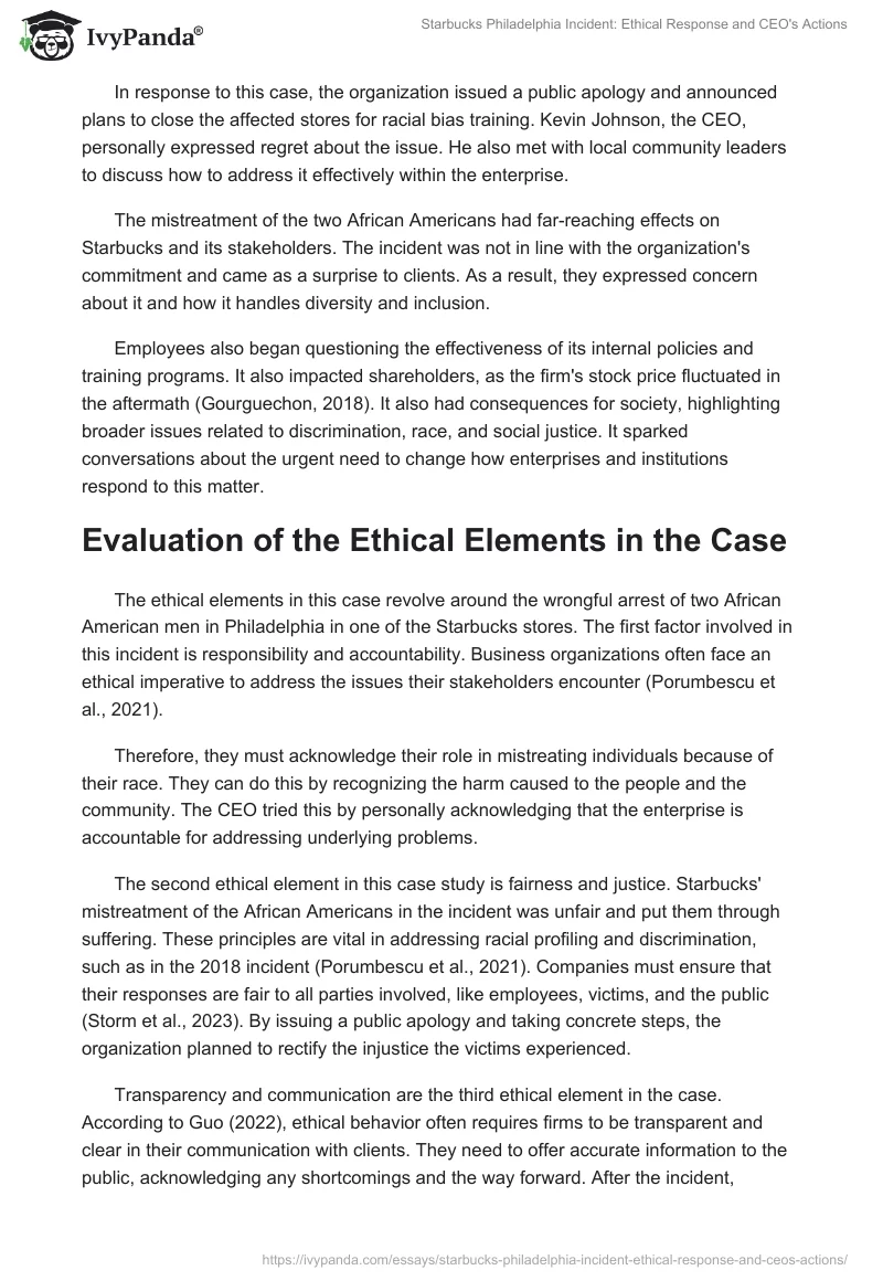 Starbucks Philadelphia Incident: Ethical Response and CEO's Actions. Page 2