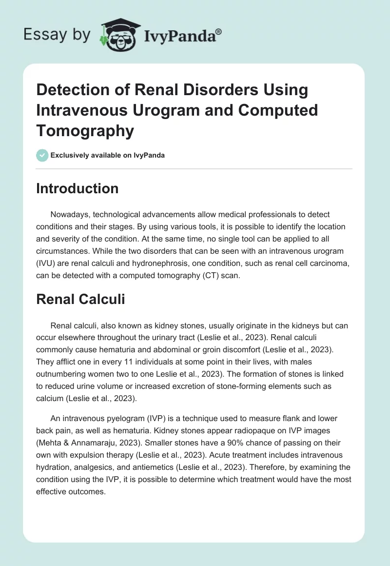 Detection of Renal Disorders Using Intravenous Urogram and Computed Tomography. Page 1