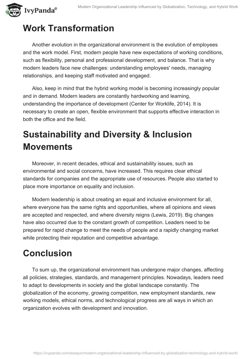 Modern Organizational Leadership Influenced by Globalization, Technology, and Hybrid Work. Page 2
