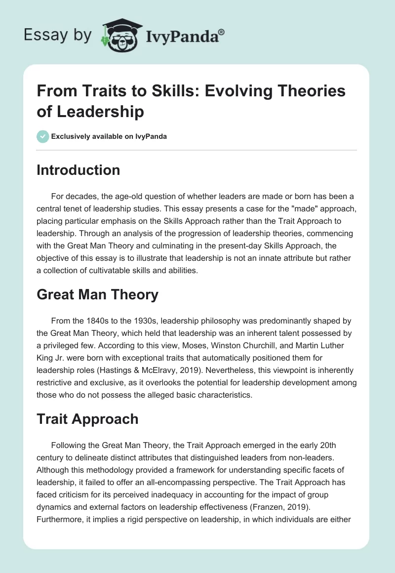 From Traits to Skills: Evolving Theories of Leadership. Page 1