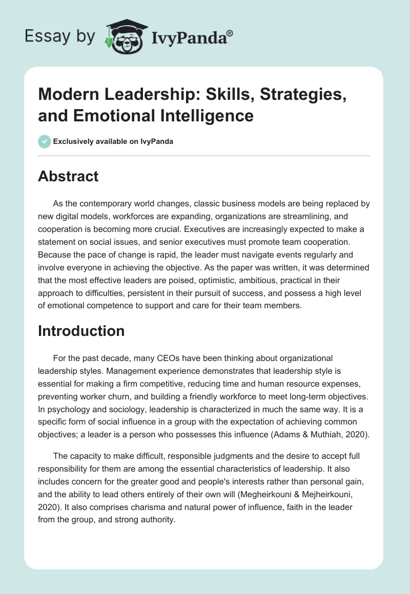 Modern Leadership: Skills, Strategies, and Emotional Intelligence. Page 1
