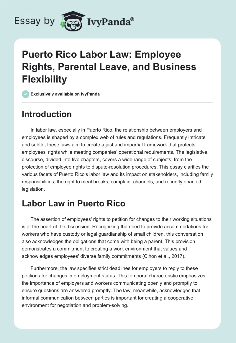 Puerto Rico Labor Law: Employee Rights, Parental Leave, and Business Flexibility. Page 1