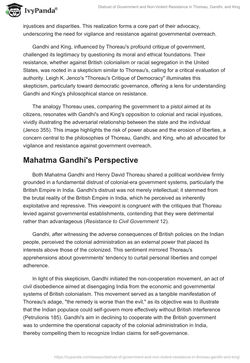 Distrust of Government and Non-Violent Resistance in Thoreau, Gandhi, and King. Page 2
