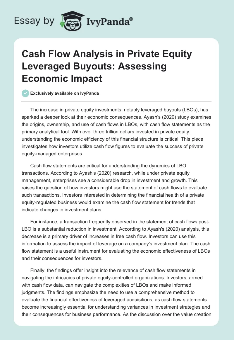 Cash Flow Analysis in Private Equity Leveraged Buyouts: Assessing Economic Impact. Page 1