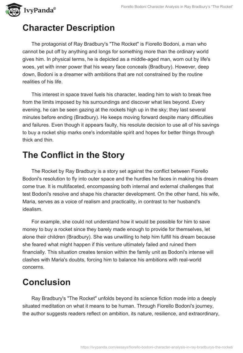 Fiorello Bodoni Character Analysis in Ray Bradbury’s “The Rocket”. Page 2