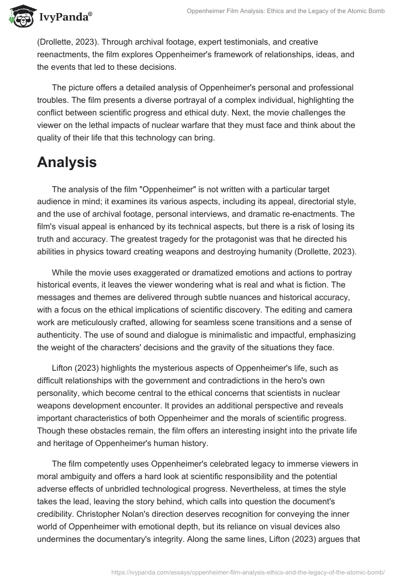 Oppenheimer Film Analysis: Ethics and the Legacy of the Atomic Bomb. Page 2