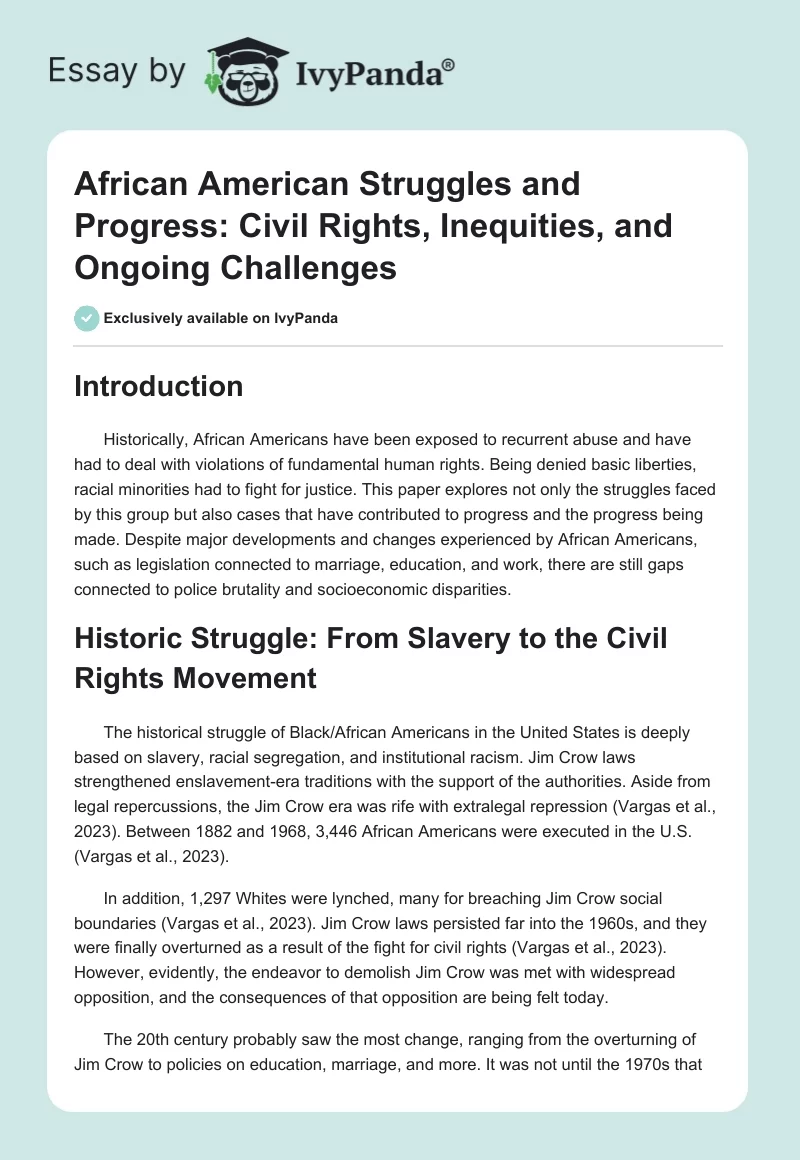 African American Struggles and Progress: Civil Rights, Inequities, and Ongoing Challenges. Page 1