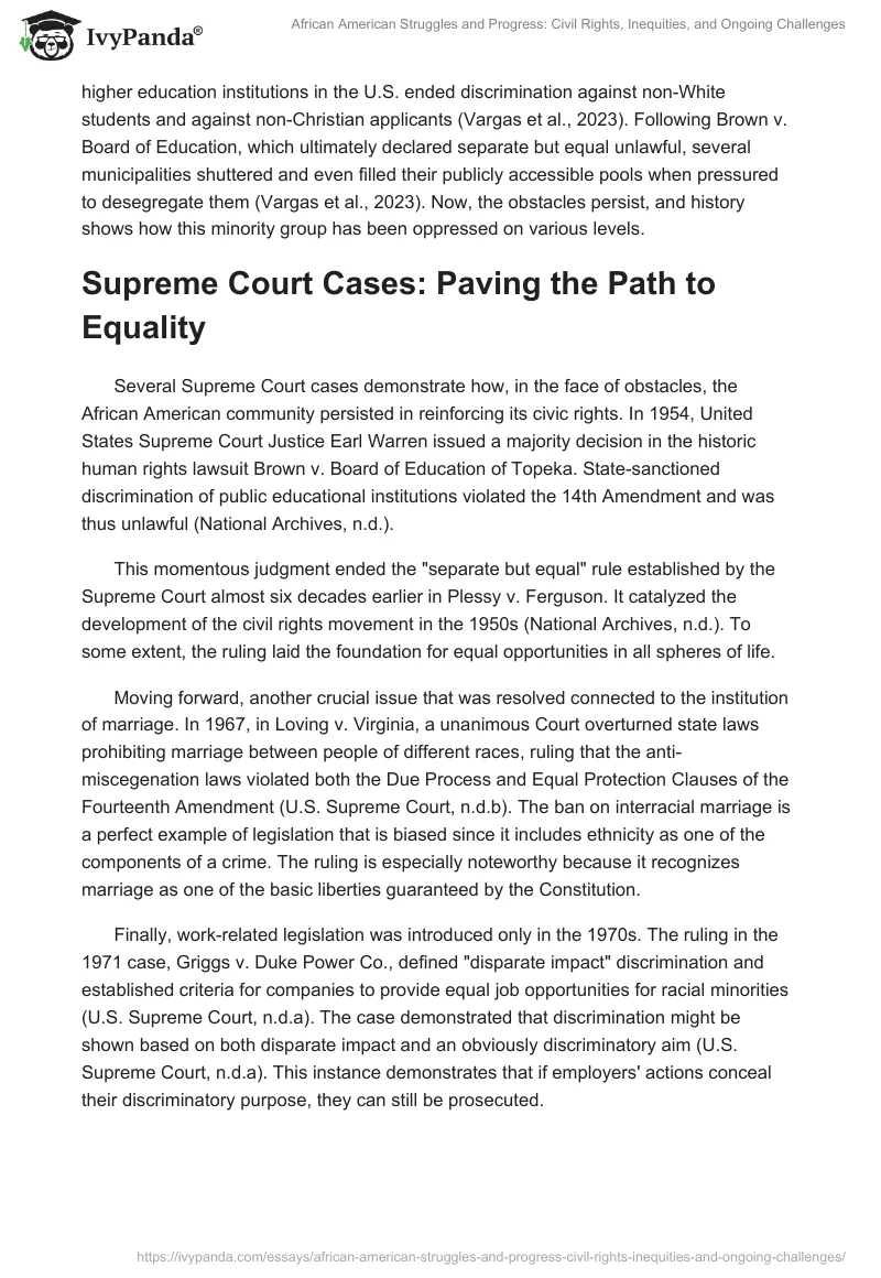 African American Struggles and Progress: Civil Rights, Inequities, and Ongoing Challenges. Page 2